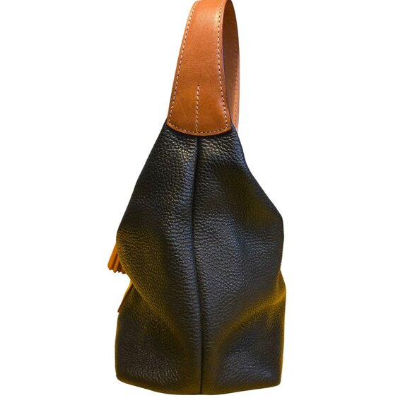 Dooney & Bourke Black Pebble Grain Leather Hobo Bag With Tan Accents & Red Inter - Picture 7 of 10